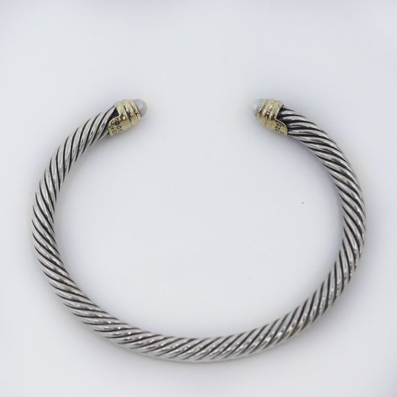 David Yurman 925 Silver 14K Gold Pearl Cable Cuff Bracelet - Picture 2 of 4